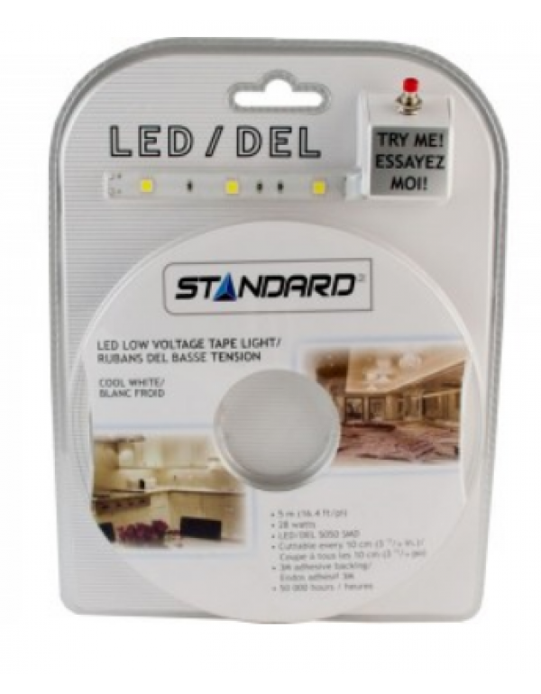 28W 12V LED Tape Light Kit - Low Voltage - 16.4' - Cool White